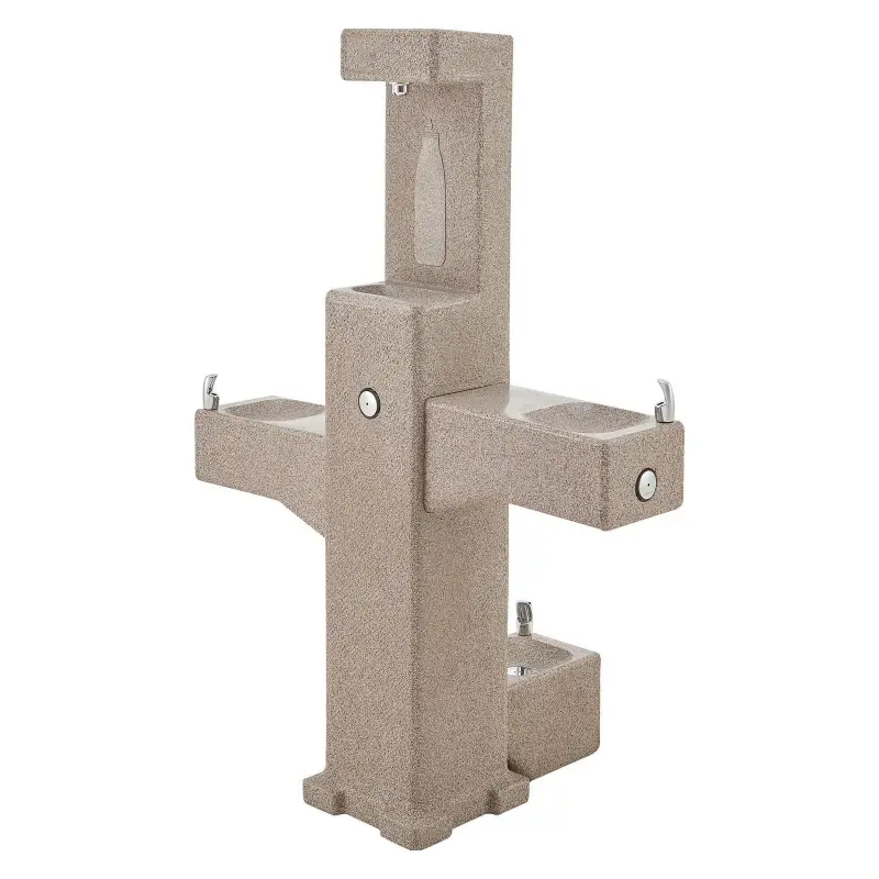 Outdoor Bottle Filler with Bi-Level Fountain & Pet Station, Rotocast Granite