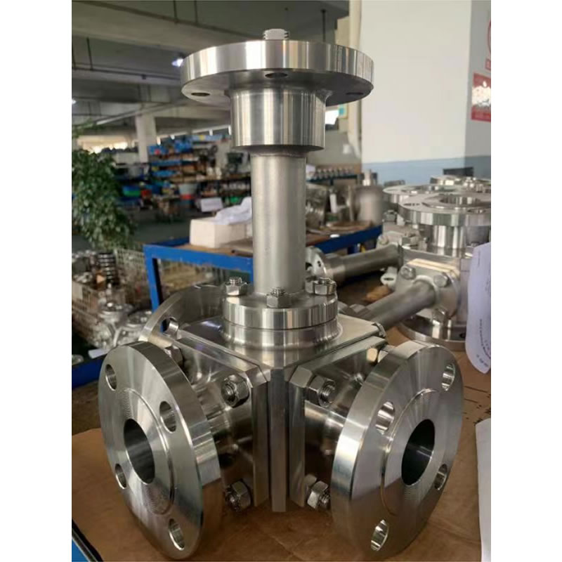 Quality stainless ANSI 150# flanged 3 way ball valve of extension rod 