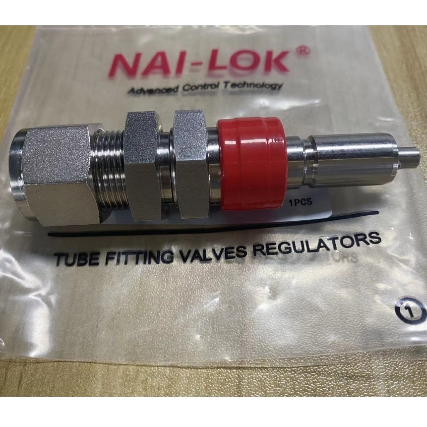 Tige de cloison à connexion rapide pour instrumentation en acier inoxydable NAI-LOK avec vanne, raccord de tube 1/2''