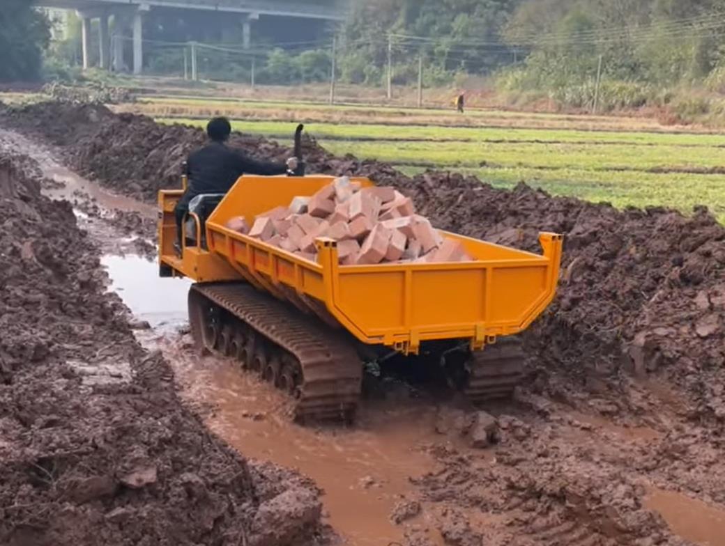 Bricks transported on mud