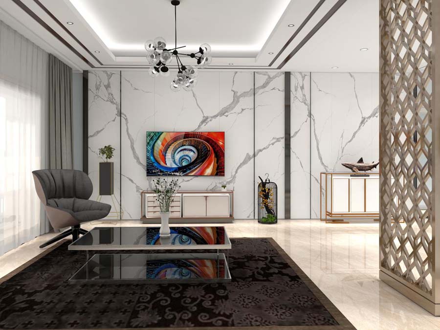 Sala d'estar amb TV de llosa de pedra
