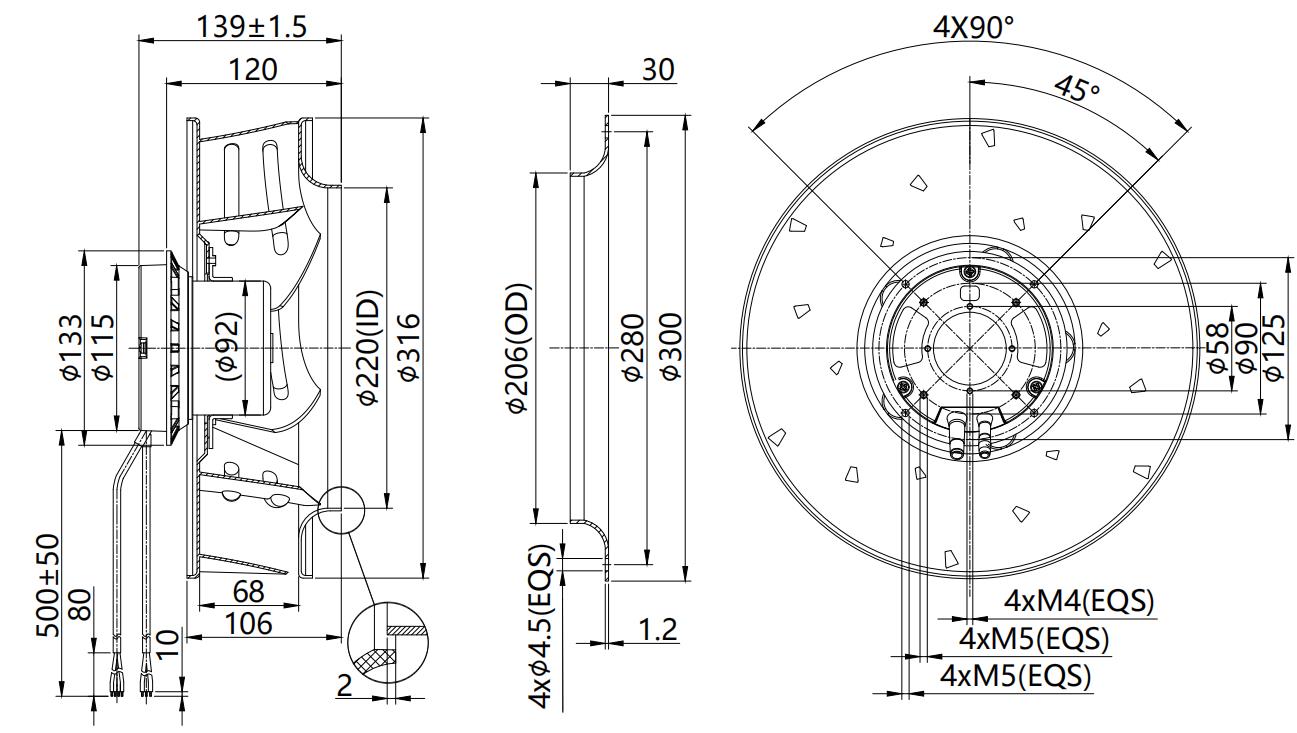 Seemtek 310mm Aluminum Impeller EC Motor 230V Backward Curved ...