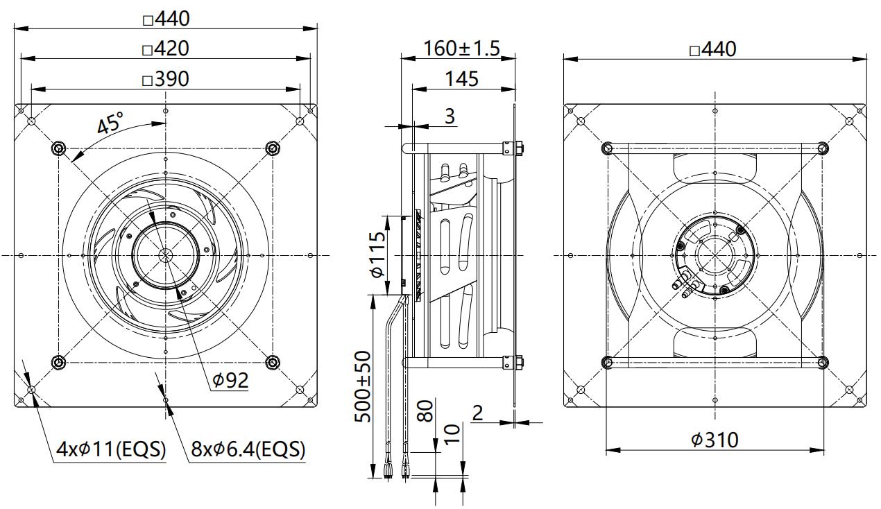 Air Handling Unit Plug Fan with 230V EC 310mm Backward Curved Blades ...