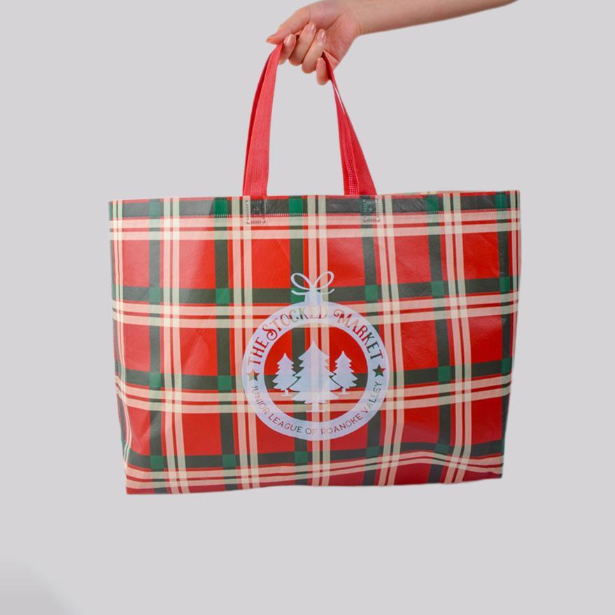 Large reusable checkered shopping tote bag