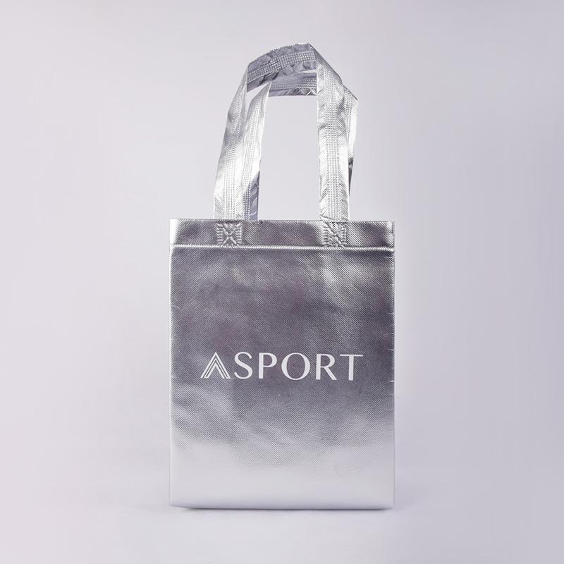 Silver bright coated long handled tote bag