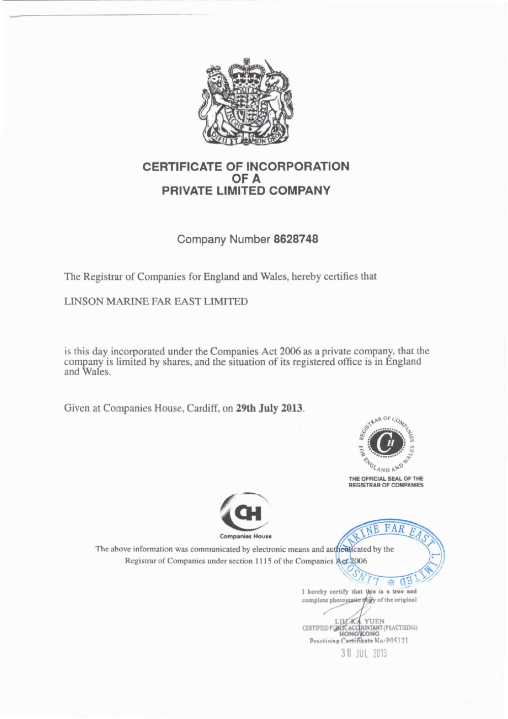 Linson-Certificate of incorporation