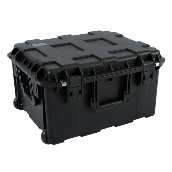 Effortlessly transport your camera gear with a hard case featuring smooth-rolling wheels.