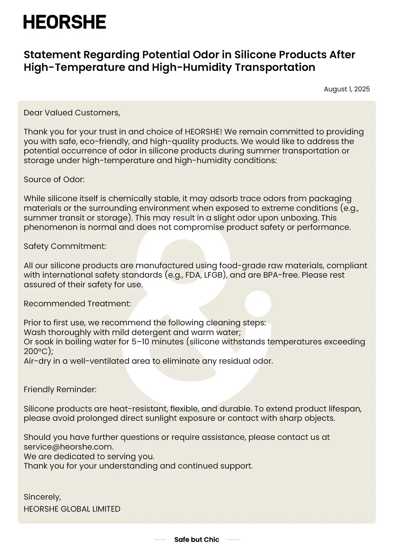 Statement Regarding Potential Odor in Silicone Products