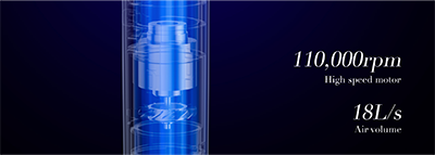 The unrivaled high-speed digital motor, produces strong air flow up to 18L/s