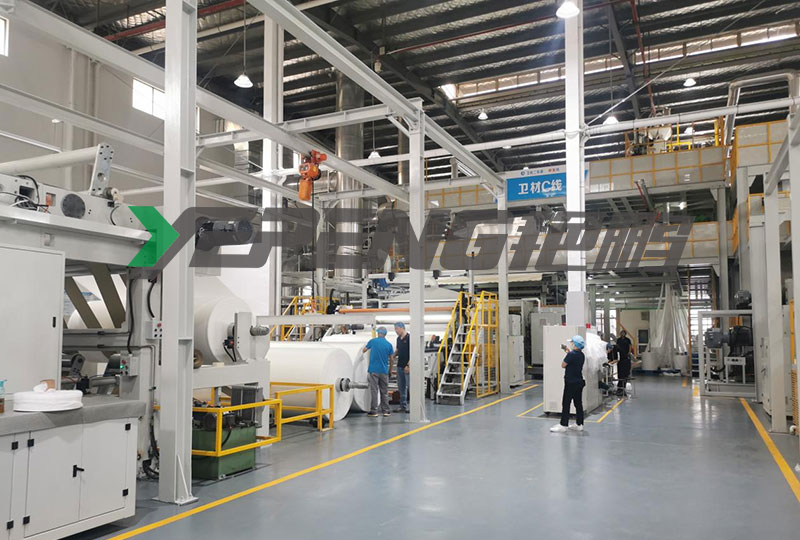 Congratulations Yanpeng B type 2.4SSS high speed nonwoven fabric production line successfully running in Yiwu City