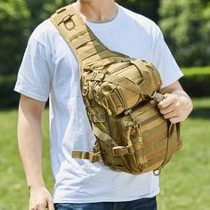 Tactical Military Sling 15L Backpack Outdoor Molle Shoulder Range Bag This all-purpose, durable outdoor tactical bag allows outdoor enthusiasts to comfortably carry essentials and more with its sling shoulder design. The durable fabric ensures high performance and the mesh backing allows breathability in warmer temperatures. The main compartment is spacious and zips close and includes both mesh compartments and additional front storage zip-up compartments. The padded shoulder strap makes heavy c