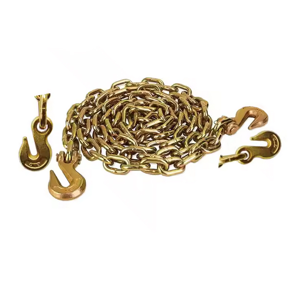 G70 Chain with Clevis/Eye Grab Hooks on Both Ends G70 Transport Binder Yellow Zinc Plated Chain