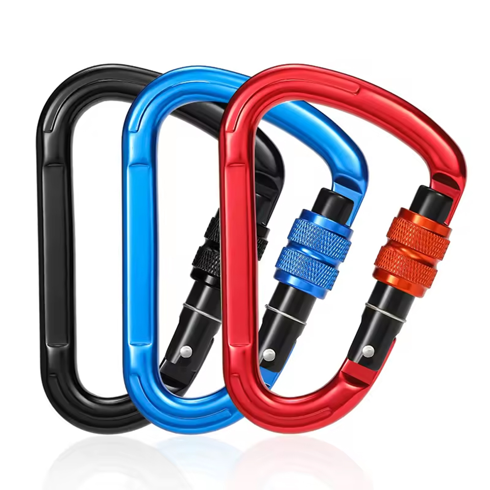 CH7107B 25KN D-shape Snap Hook Safety Screw Lock Rock Carabiner Hook Outdoor Fire Mountain Aviation Aluminum Climbing Carabiner Clip