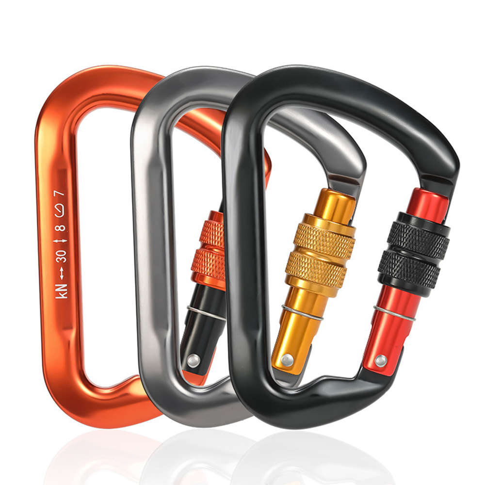 CH7112B Heavy Duty D Ring Snap Hook Muti-Function 30KN Screw Gate Locking Carabiner 7075 Aluminum Outdoor Climbing Carabiner Clip