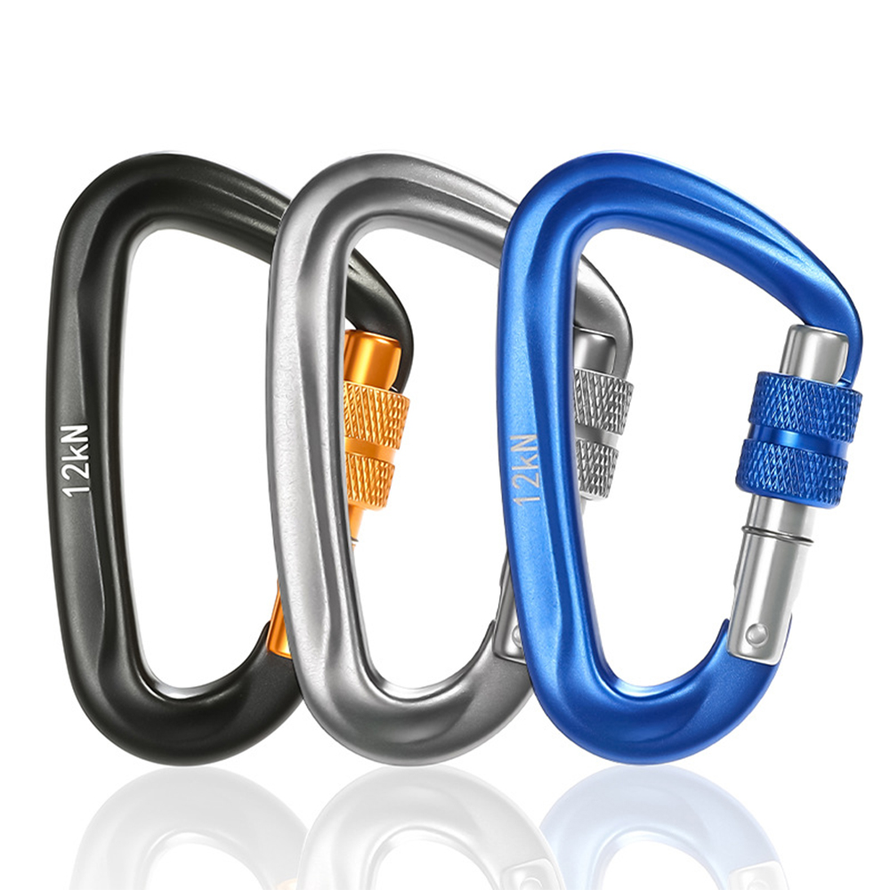 CH7801B 12KN Multipurpose D-shape Locking Snap Hook 7075 Aluminium D-ring Safety Screw Lock Hook Outdoor Hammock Climbing Carabiner Clip