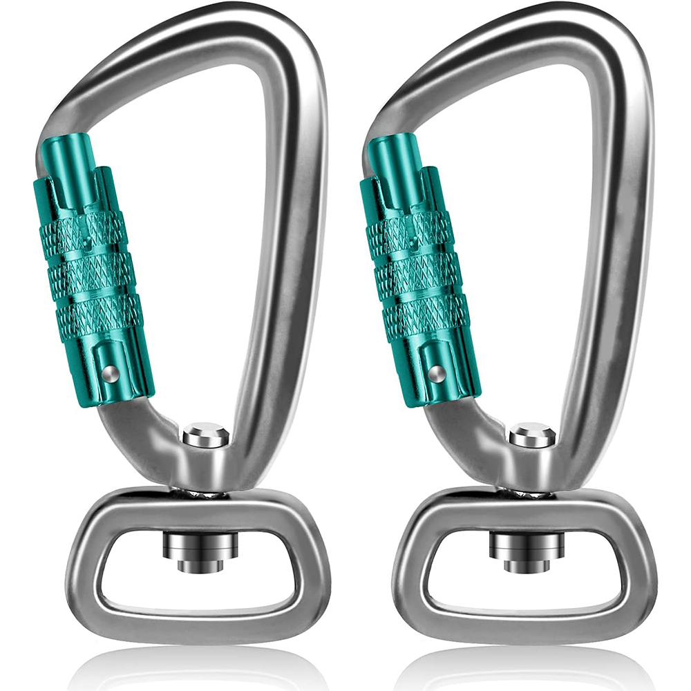 2.5" Hammock Dog Leash Buckle Aviation Aluminium Pet Buckle Auto Locking Carabiner Clips with Swivel Ring