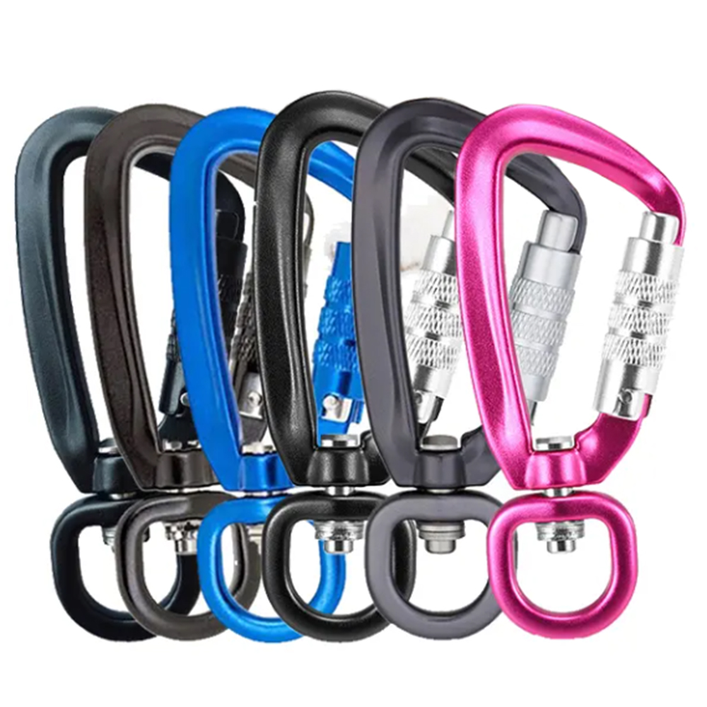 5kn Camping Carabiner Hook Aluminum Pet Dog Leash Swivel Frog Carabiner Clips Rock Climbing Safety Main Lock Carabiner