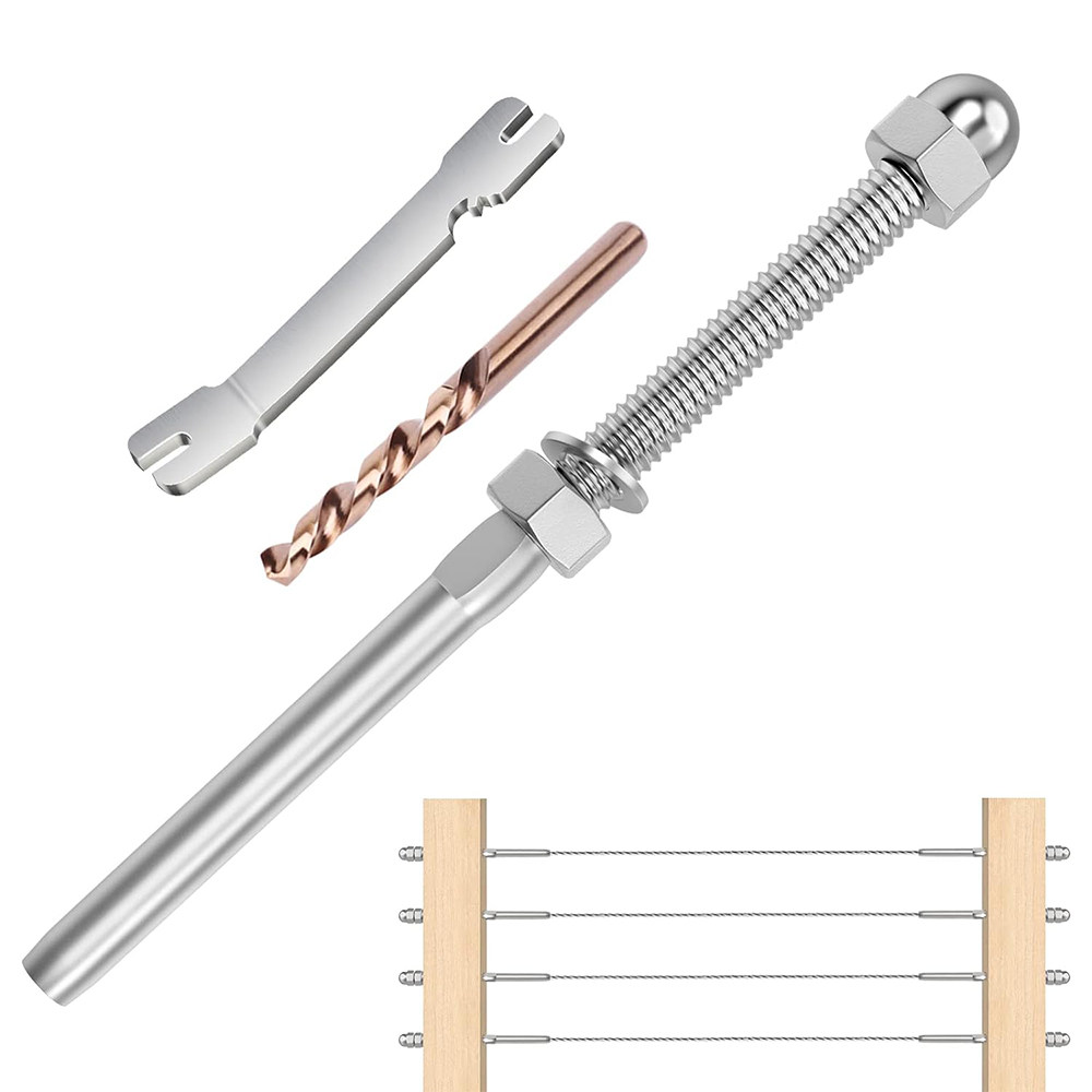 T316 Stainless Steel Cable Railing Kit Swage Threaded Stud Tension End Fitting Terminal  for 1/8" Cable Deck Railing Hand Swage Tensioner