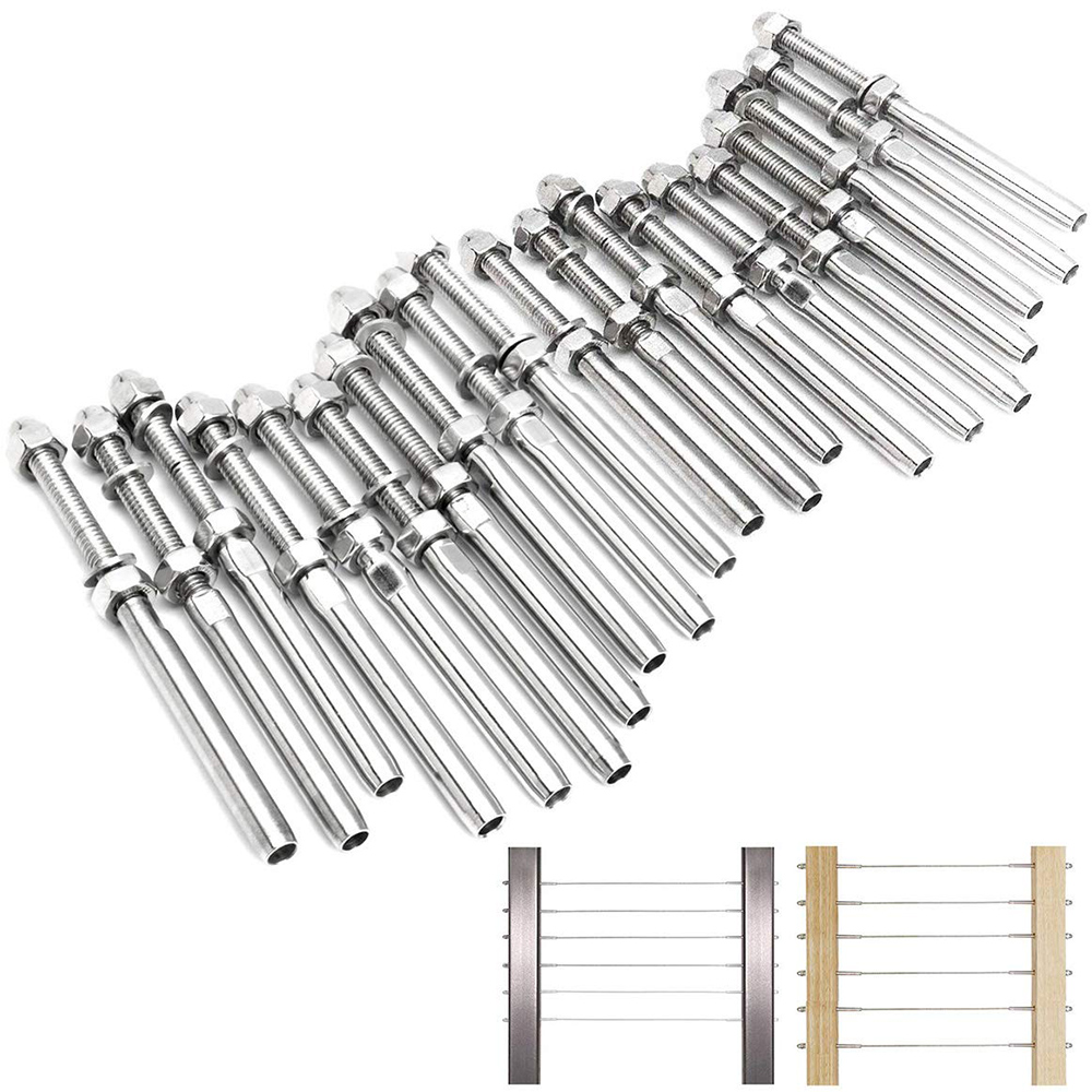 Cable Railing Swage Threaded Stud Tension End Fitting Terminal for 3/16" Cable Deck Railing Hand Swage Marine Grade T316 Stainless Steel Stair Deck Wood Post Hardware System