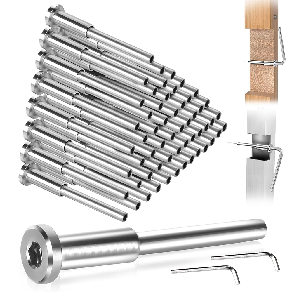 Invisible Cable Railing Hardware T316 Stainless Steel Swage Tensioner 1/8" Cable Railing Kit Invisible Receiver and Swage Stud End for Wood Metal Post