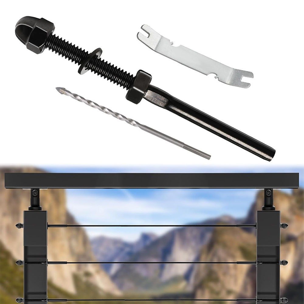Black Cable Railing Kit 1/8" T316 Stainless Steel Hand Swage Threaded Stud Terminal Deck Stair Cable Railing Hardware Tensioner for 2x2 Metal Post