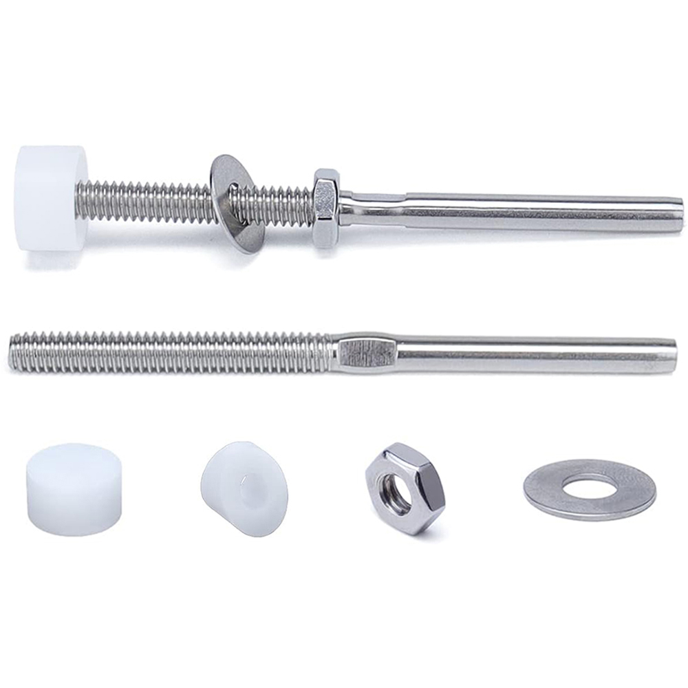 T316 Stainless Steel End Fitting Terminal Cable Railing Kit Hand Swage Threaded Stud Tensioner for 1/8" Wire Rope