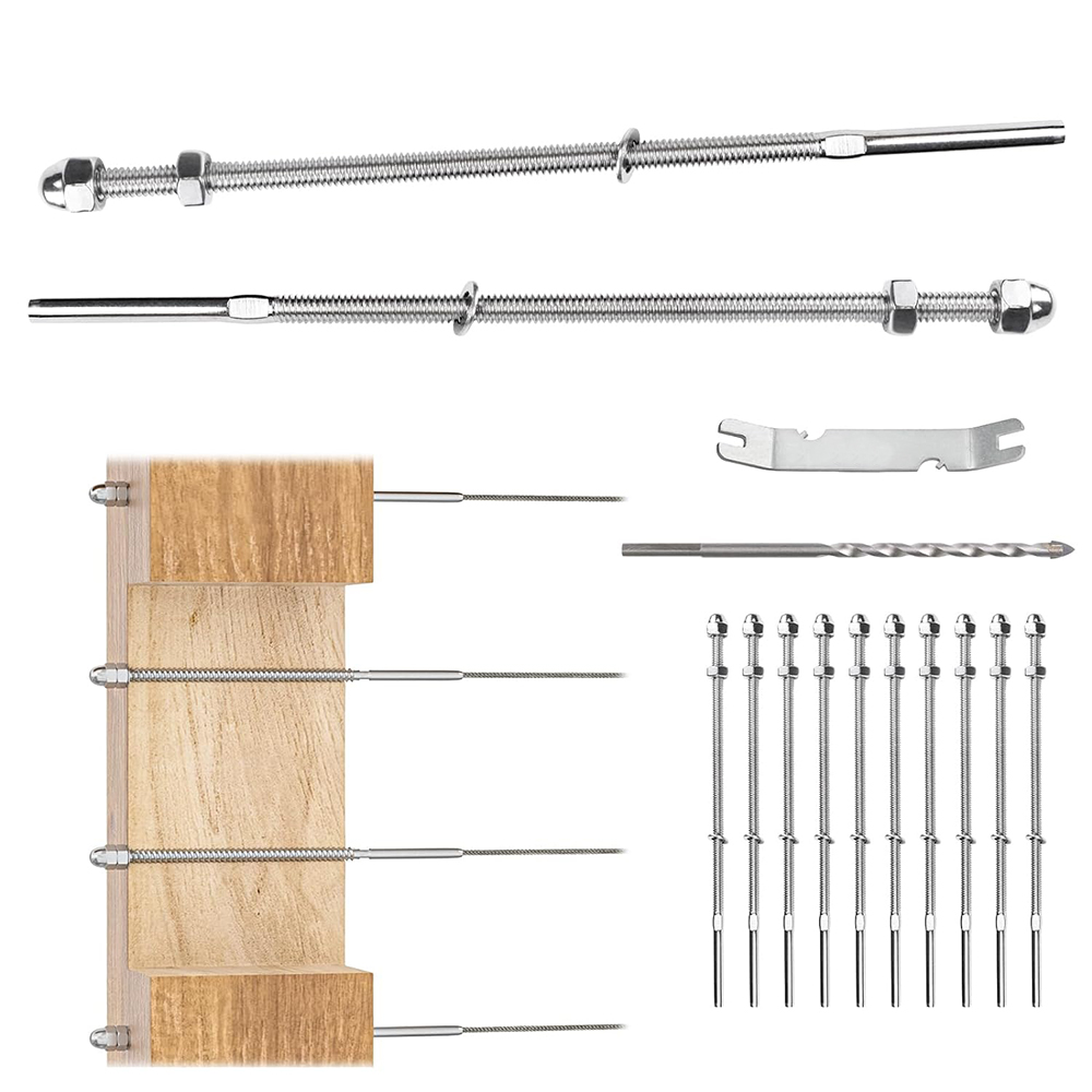 T316 Stainless Steel Cable Railing Kit Hand Swage Threaded Stud Tensioner for 1/8" Cable