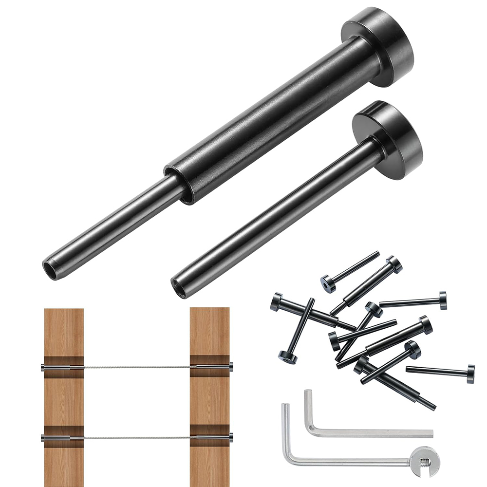 Black Invisible Cable Railing kit Hardware T316 Stainless Steel Invisible Receiver and Swage Stud End 1/8" Swage Tensioner for Wood/Metal Post