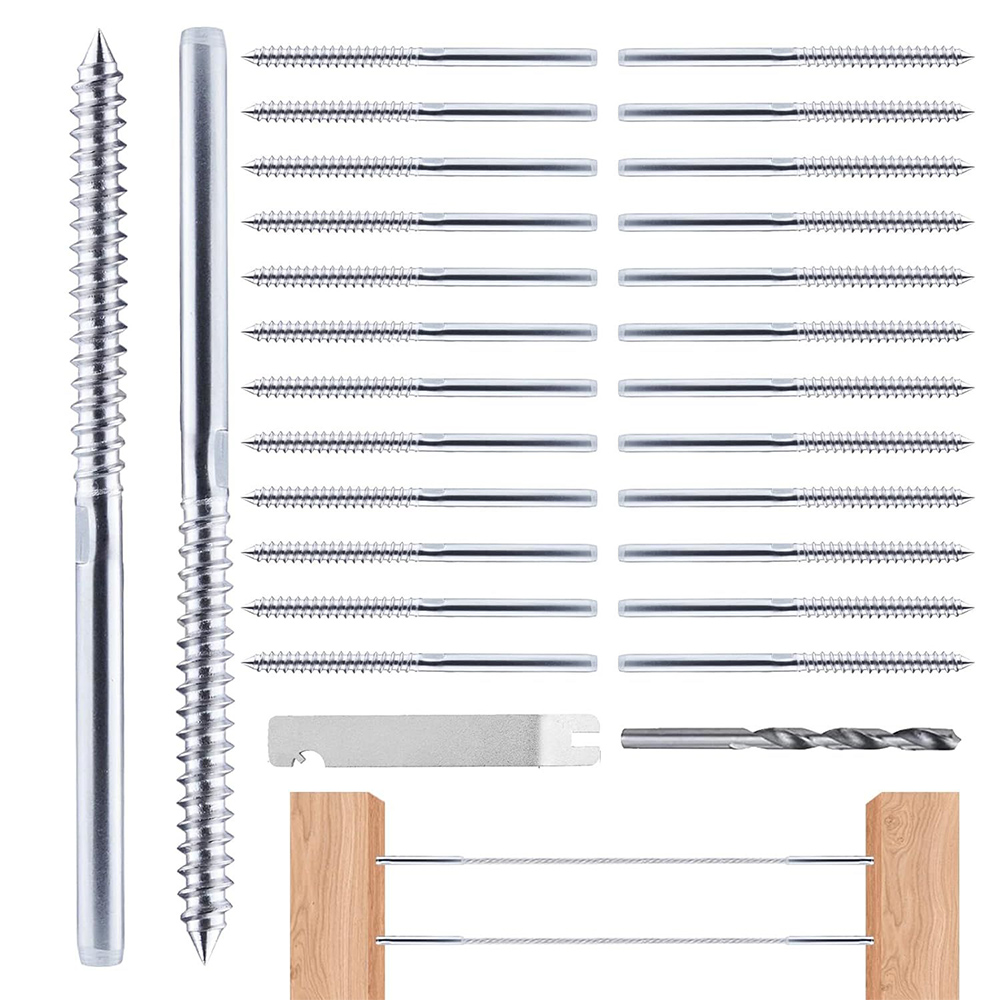 T316 Stainless Steel 1/8" Cable Railing Kit Left & Right Swage Lag Screws Cable Stair Railing System DIY Deck Kit for Wood Post