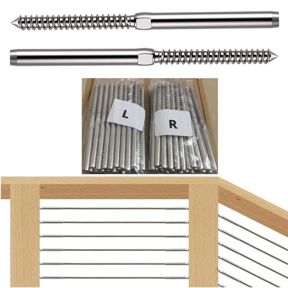 1/8" Cable Railing Hardware Kit Swage Lag Screws Left and Right Handed Thread T316 Stainless Steel Deck Cable Railing System for Wood Post
