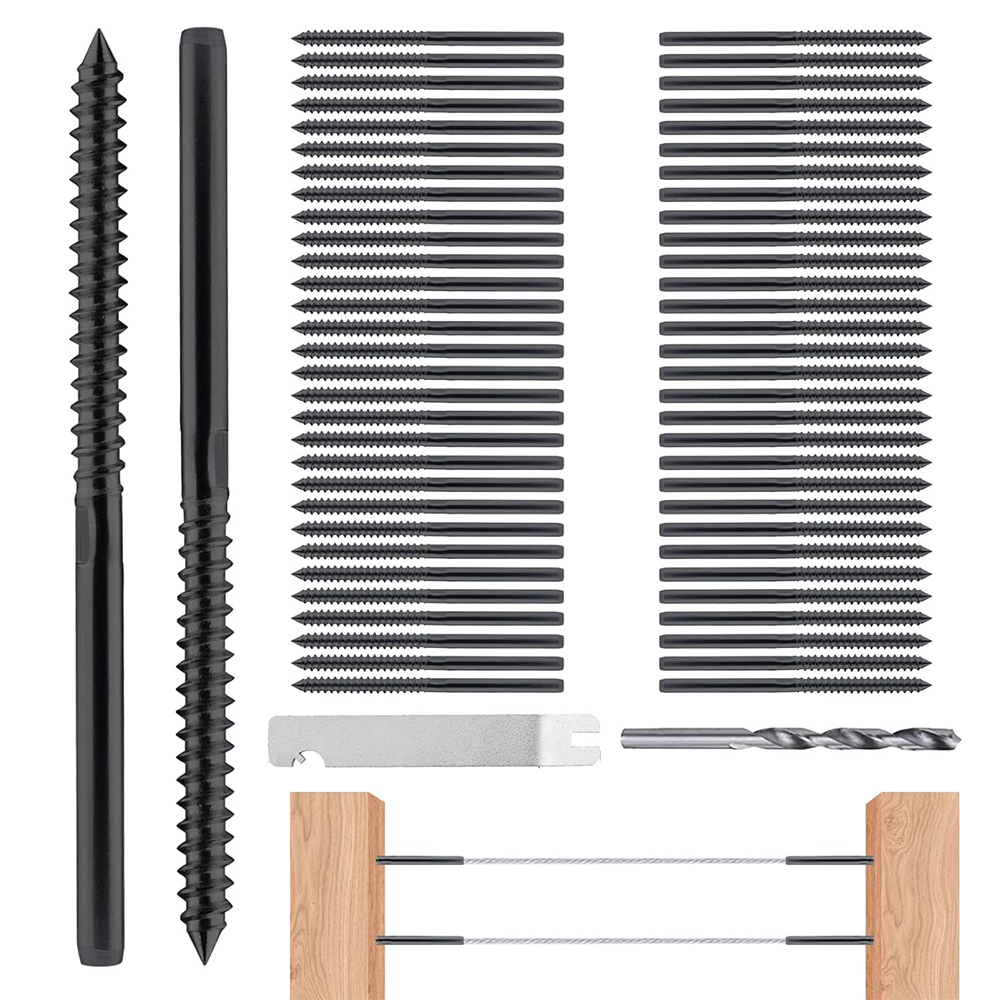 T316 Stainless Steel DIY Deck Kit Cable Stair Railing System Left & Right Swage Lag Screws Black Cable Railing Kit for Wood Post
