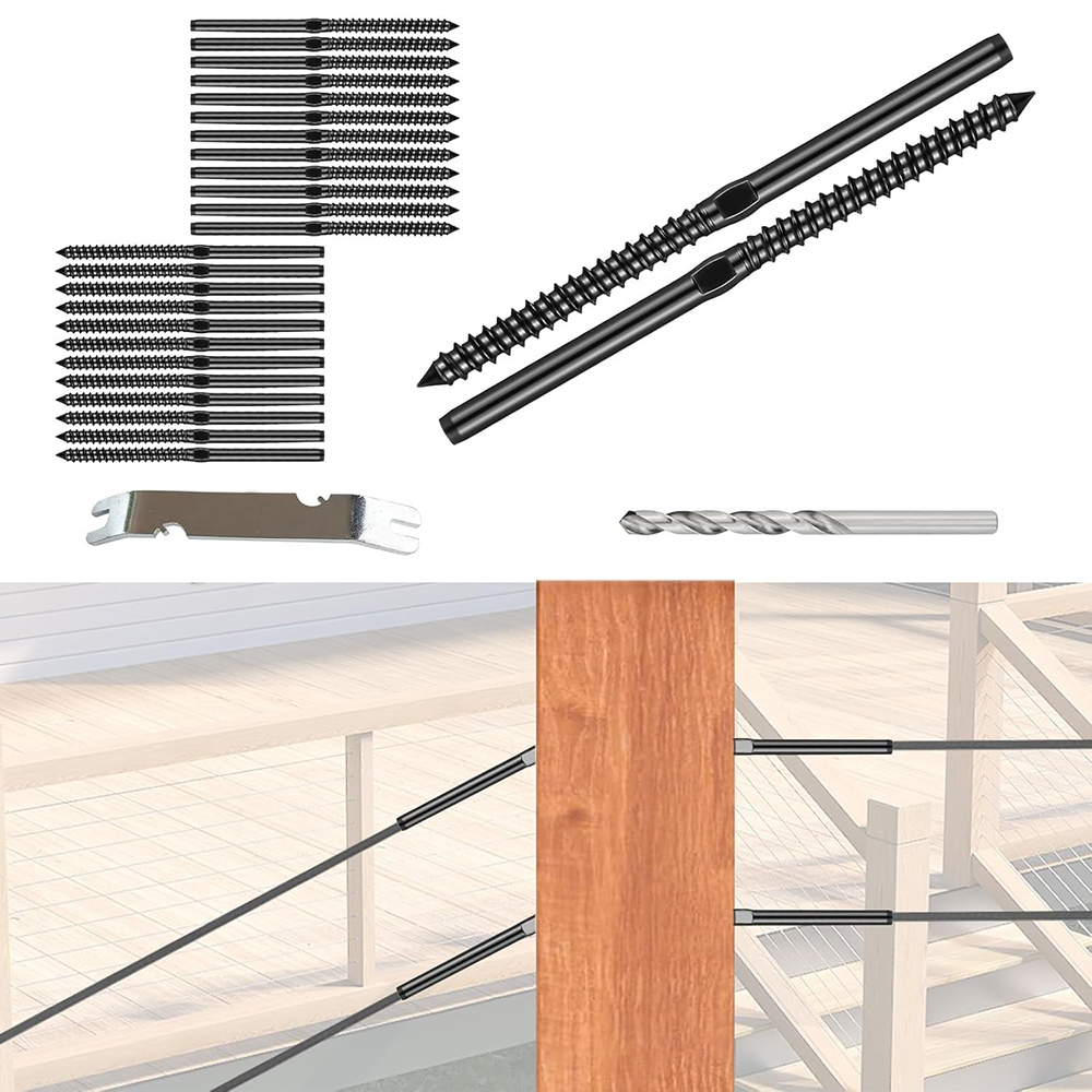 Cable Deck Railing Stair Railing Hardware Kit Swage Lag Screws Black T316 Stainless Steel Left & Right Handed Thread Swage Lag Screws for Wood Posts