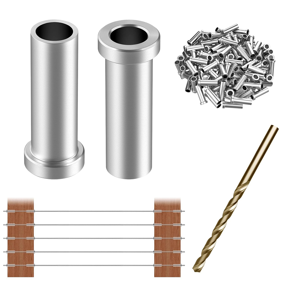 T316 Stainless Steel Protective Sleeves Cable Railing Hardware Kit Protector Sleeves Deck Cable Railing Kit for Wood Posts for 1/8" Wire Rope Cable