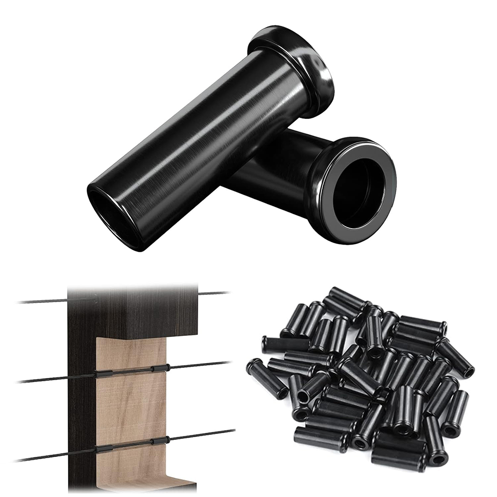 Stainless Steel T316 Protective Sleeves Black Cable Railing Kit Hardware Protector Sleeve for 1/8" Wire Rope Wood Posts
