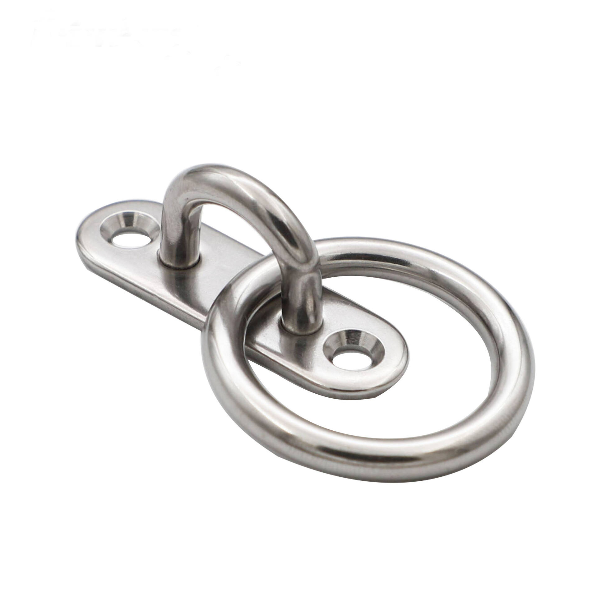 316 Stainless Steel Oblong Pad Eye Plate Ceiling Hook with Ring Welded Hardware Staple Hook Loop with Screws