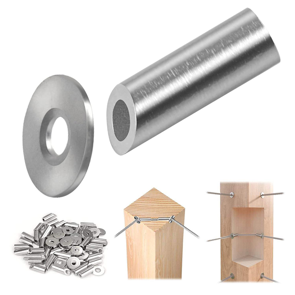 10 30 35 Degree Angle Adjustable Protector Sleeves T316 Stainless Steel 1/8" Wire Rope Cable Railing Protective Sleeves for Wood Post Stair Railing