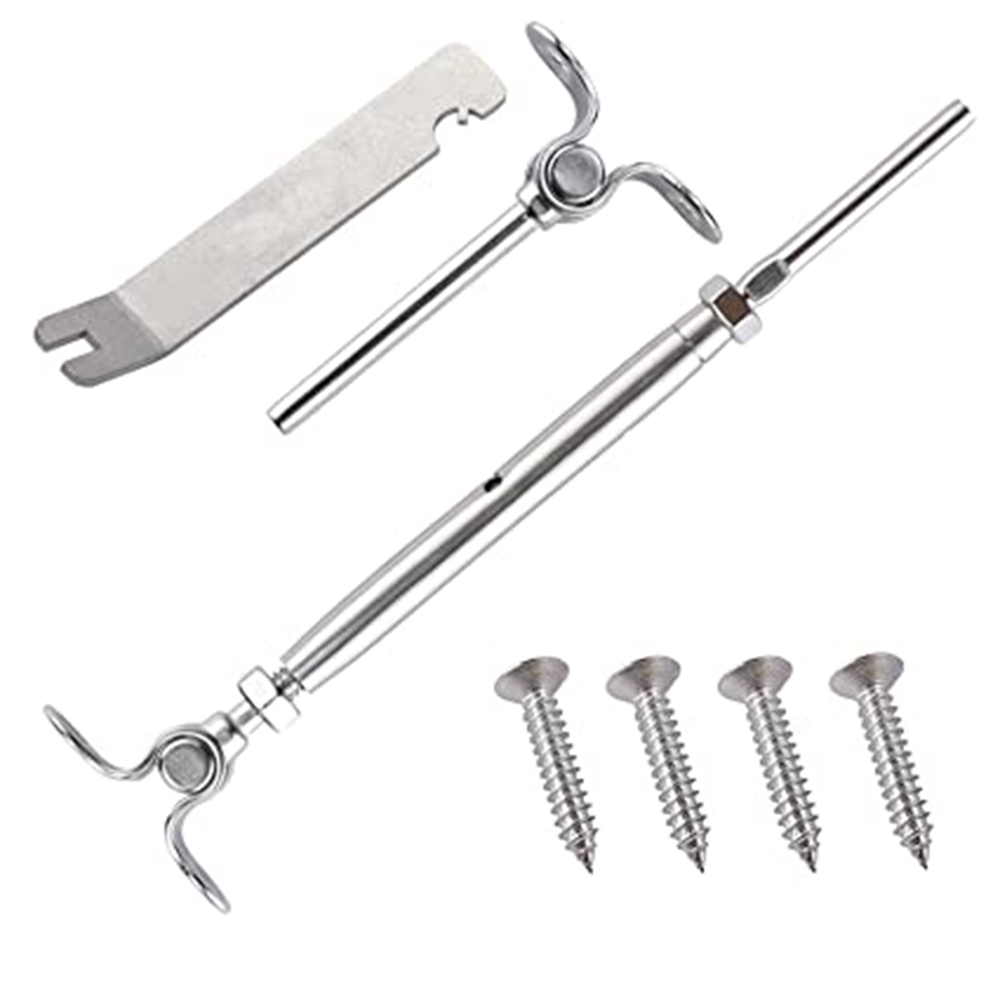 T316 Stainless Steel 1/8" Wire Rope Cable Railing Kits Hardware Adjustable Swage Toggle Turnbuckle Tensioner and End Fitting for Wood Post