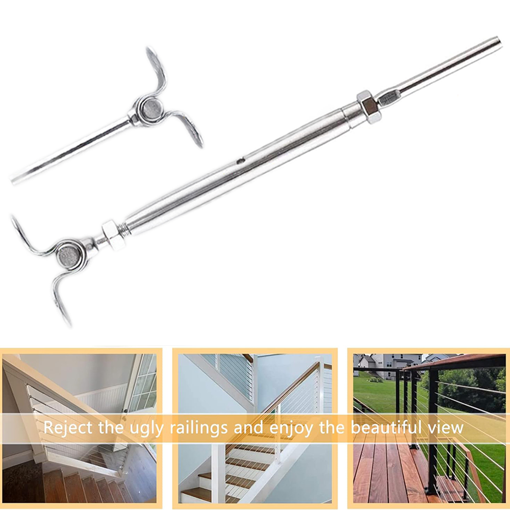 T316 Stainless Steel Cable Railing Kit Swage Toggle Turnbuckle Tensioner and End Fittings Fit 3/16" Stainless Steel Cable Wire Rope for Cable Railing System