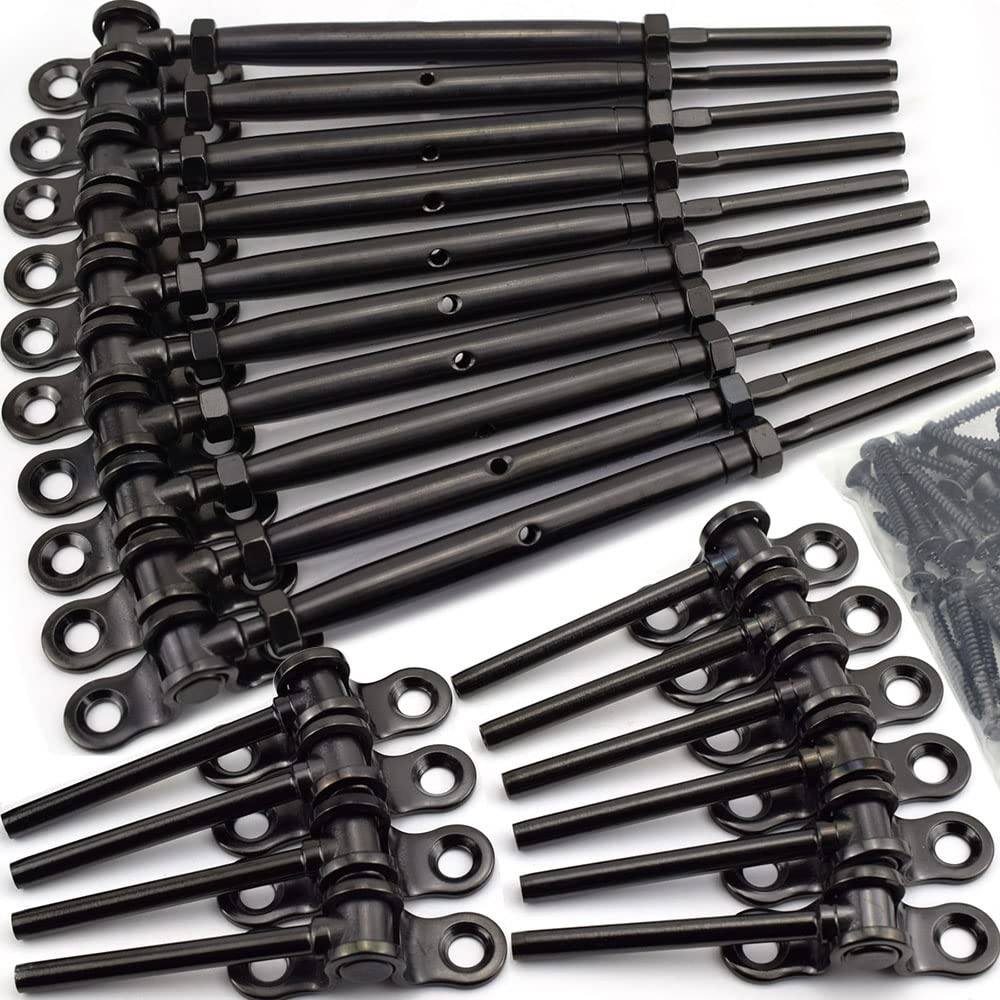 T316 Stainless Steel Swage Toggle Turnbuckle Black Deck Cable Railing Hardware Kit for 1/8" Cable Railing System for Wood Posts