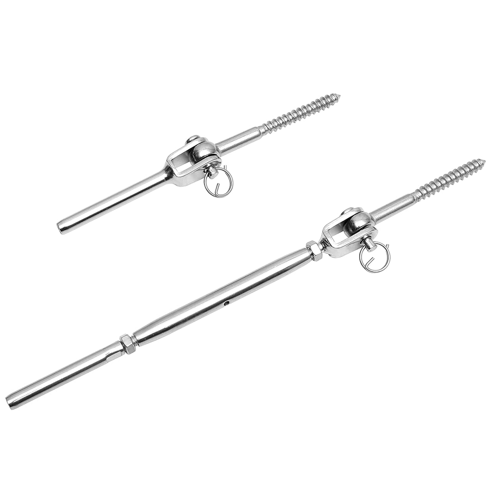 T316 Cable Railing Kit 180° Angle Adjustable Cable Railing Kit Jaw Swage Stud Turnbuckle Fork Jaw End Fitting for Wood Post Deck