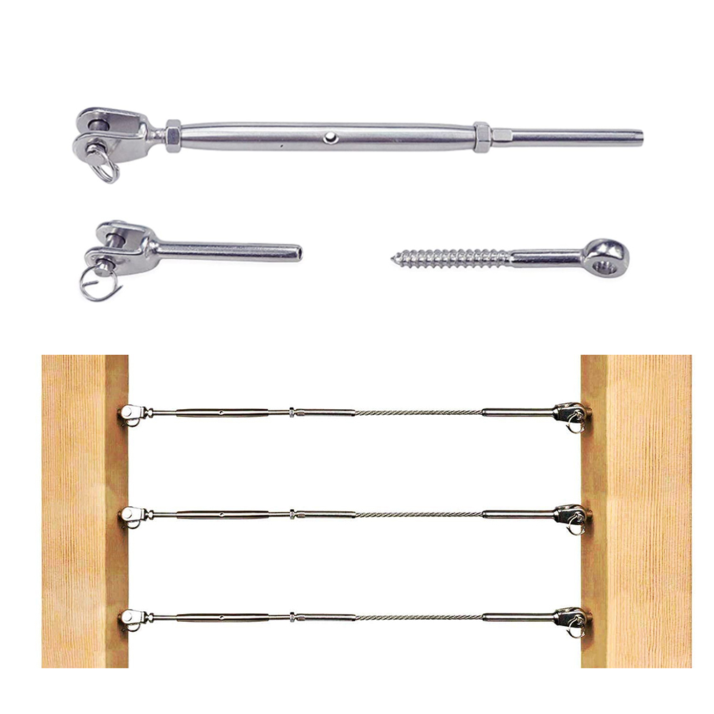 Marine Grade 316 Stainless Steel Deck Cable Railing Hardware Kit Jaw Swage Stud Turnbuckle Fork Jaw End Fitting for 3/16" Wire Rope Cable