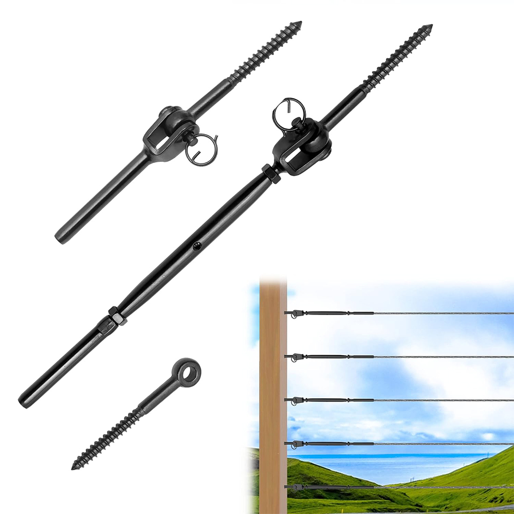 Titanium Plated T316 Stainless Steel DIY Railing Kit Black 180° Angle Adjustable Cable Railing Kit 1/8" Wire Rope Fork Thread Terminal