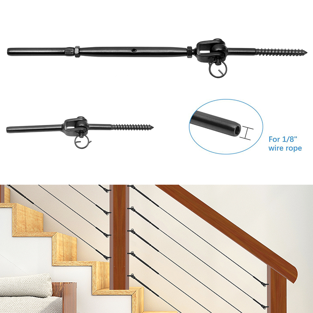 T316 Stainless Steel Wire Rope Fittings Cable Turnbuckles Terminals Black Rigging Screw Adjustable Jaw and Swage Threaded Stud Terminal Cable Railing Kit