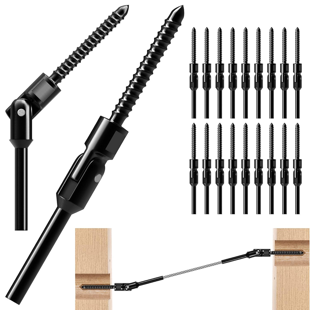 Black Cable Railing Kit & Hardware T316 Stainless Steel 180° Adjustable Angle Swage Lag Screws for 1/8" Wire Rope Deck Railing System Wood Post