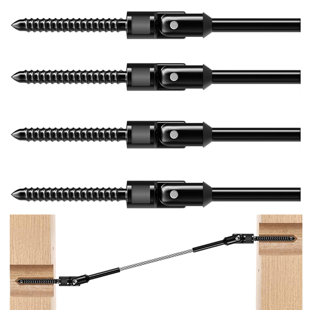 Marine-grade T316 Stainless steel Cable Railing Hardware 180° Adjustable Angle Swage Lag Screws Black Deck Railing Kit for 1/8" Wire Rope