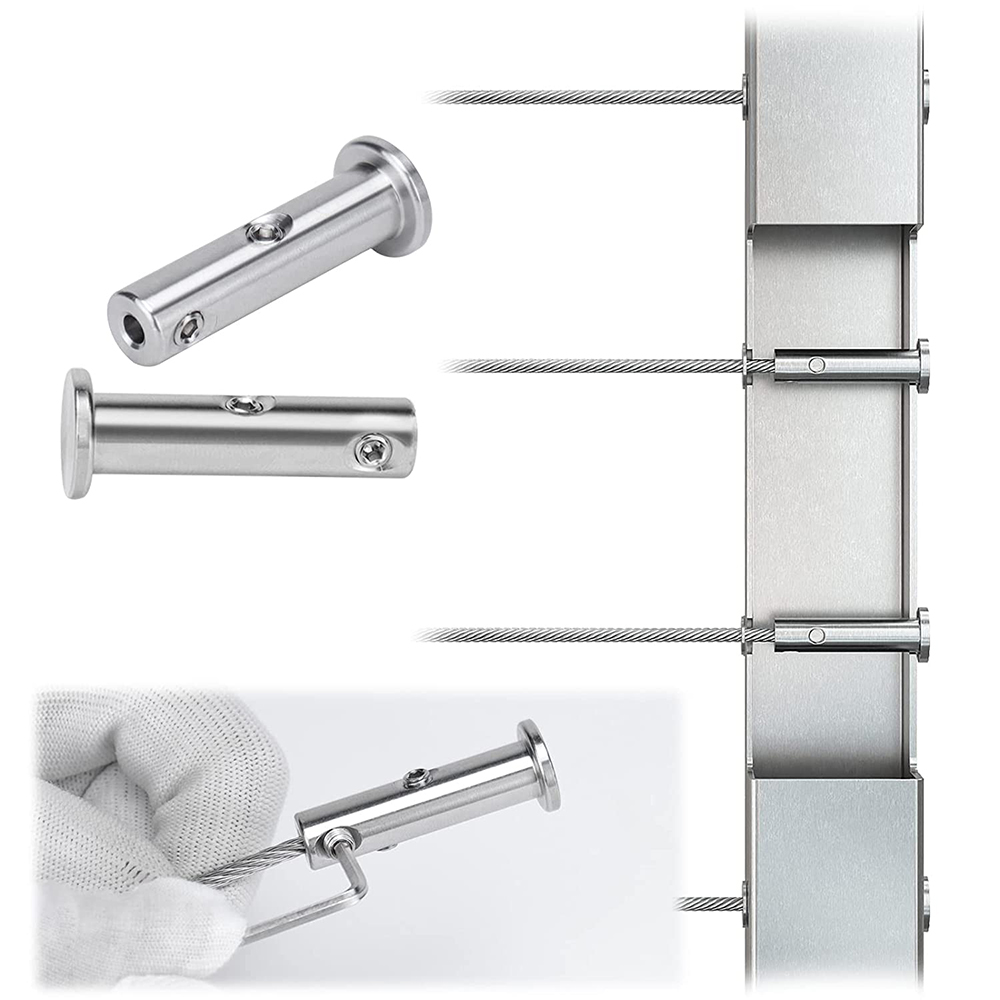 Invisible Cable Railing Kit 1/8" Swageless Terminal Flat Head Hidden for 2"x2" Metal Post Deck Stairs