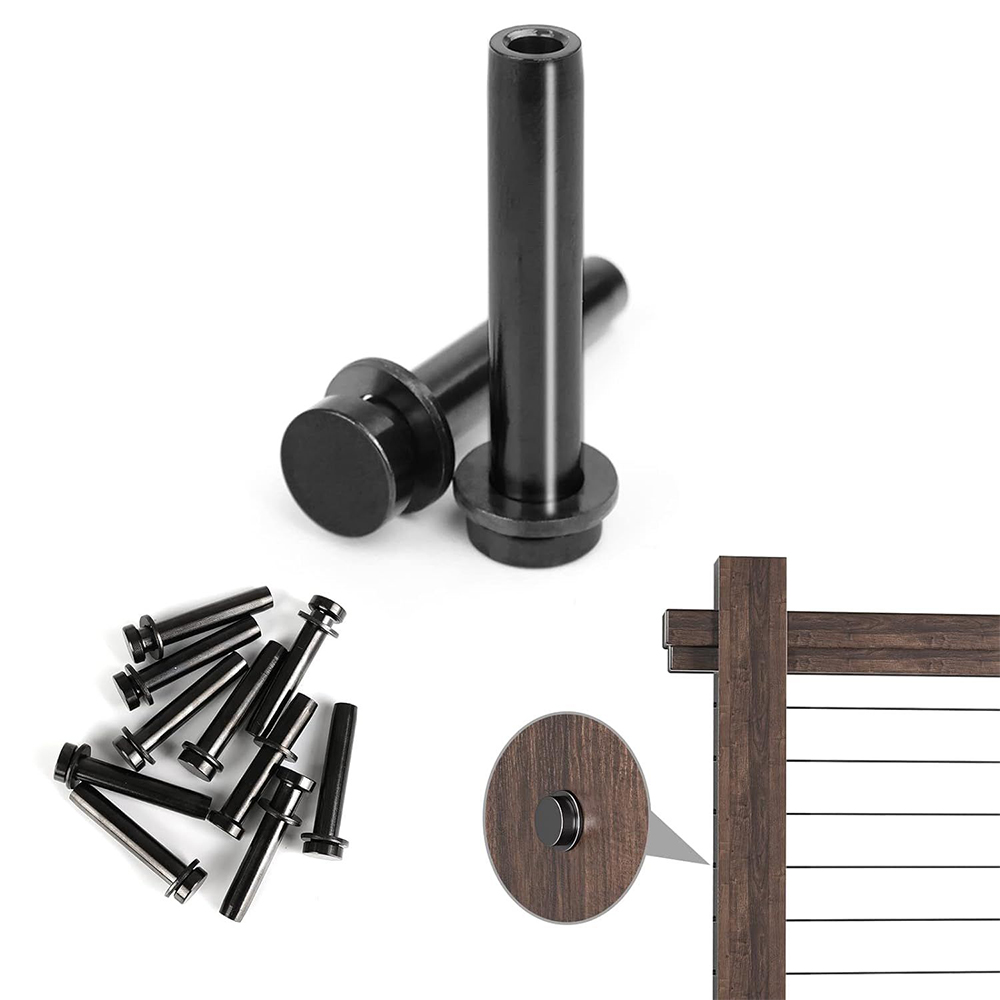 T316 Stainless Steel Fixed Ends 1/8" Black Stemball Swage Dead End Invisible Cable Railing Kit Terminal  for Wood Stair Deck Hardware End Fitting