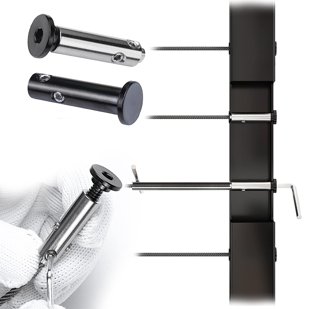 Deck Stairs System 1/8" Swageless Tensioner and Terminal Flat Head Hidden Black Invisible Cable Railing Kit for 2"x2" Metal Post