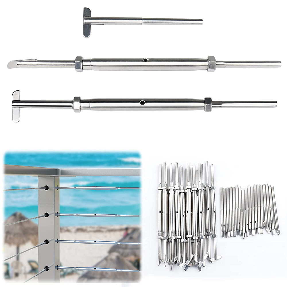 1/8" T316 Adjustable 180 Degree Angle Cable Railing Kit Hardware Stainless Steel DIY Railing Kit Silver for Wood Post Deck