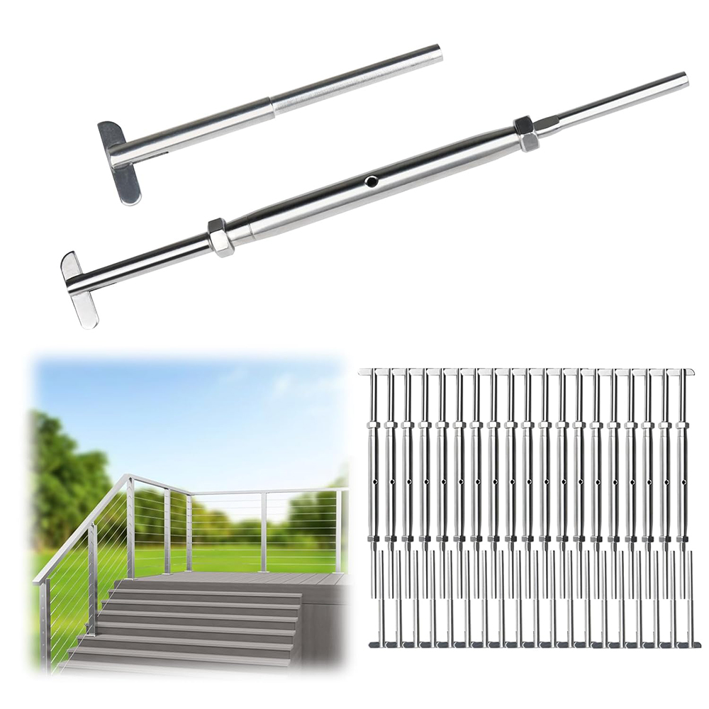 180 Adjustable Angle Deck Stairs Hardware 1/8" Swage Turnbuckle Cable Railing Kit T316 Stainless Steel DIY Railing Kit for Wood Post